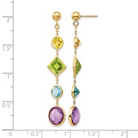 14K Yellow Gold Citrine Peridot Blue Topaz Amethyst Dangle Post Earrings view 4