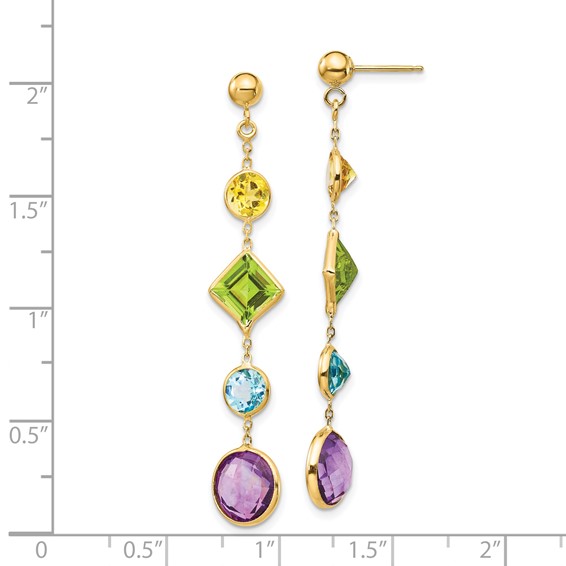 14K Citrine/Peridot/Blue Topaz/Amethyst Dangle Post Earrings