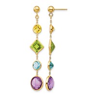 14K Yellow Gold Citrine Peridot Blue Topaz Amethyst Dangle Post Earrings view 1