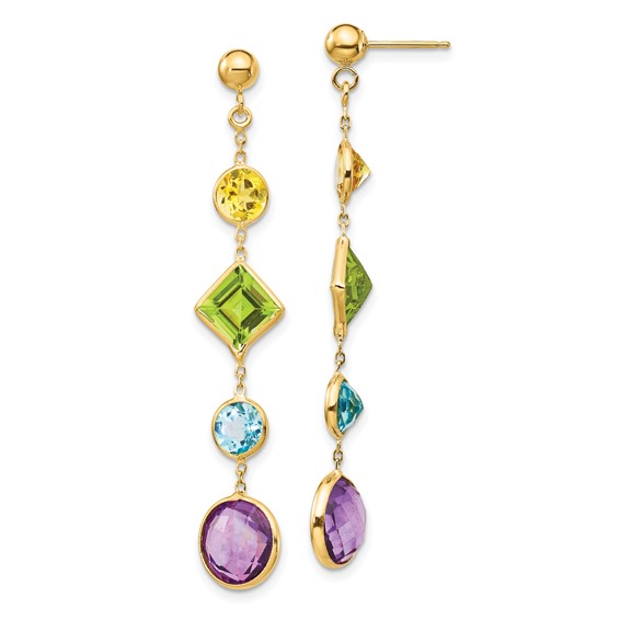 14K Citrine/Peridot/Blue Topaz/Amethyst Dangle Post Earrings