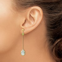 14K Yellow Gold Round Peridot Pear Green Quartz Chain Dangle Post Earrings view 3