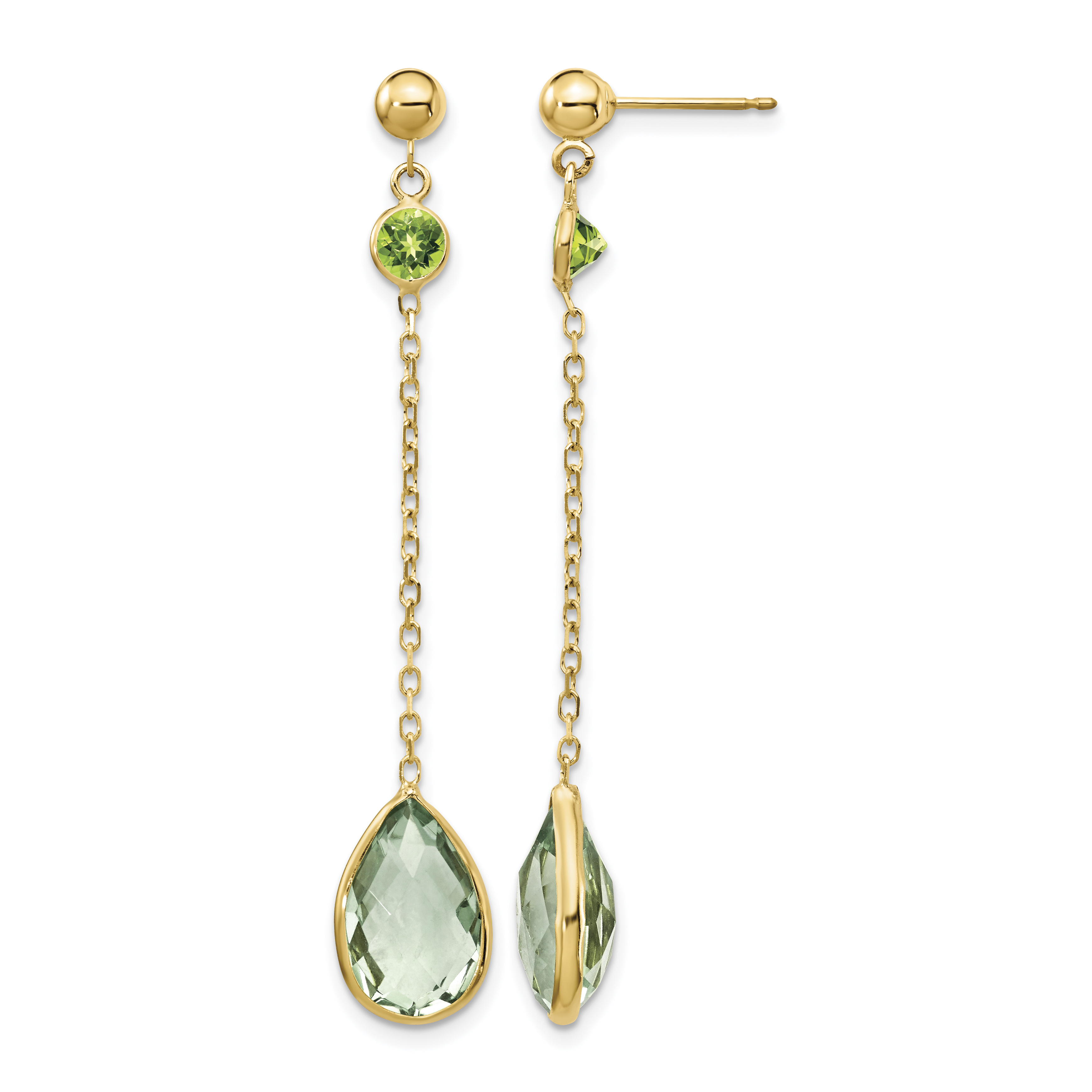14K Peridot and Green Quartz Post Earrings (YE1393)