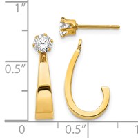 14K Yellow Gold Polished J-Hoop Jackets Earrings with 4mm CZ Stud view 4