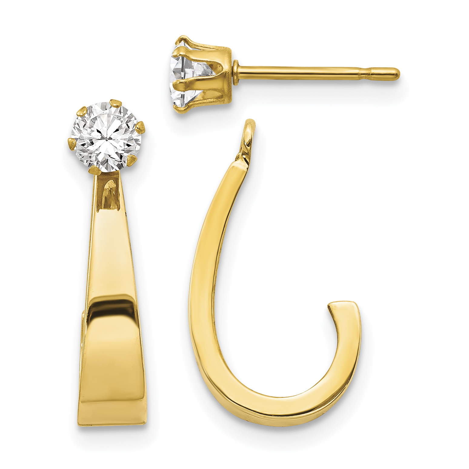 14k J Hoop with CZ Stud Earring Jackets (YE1482)