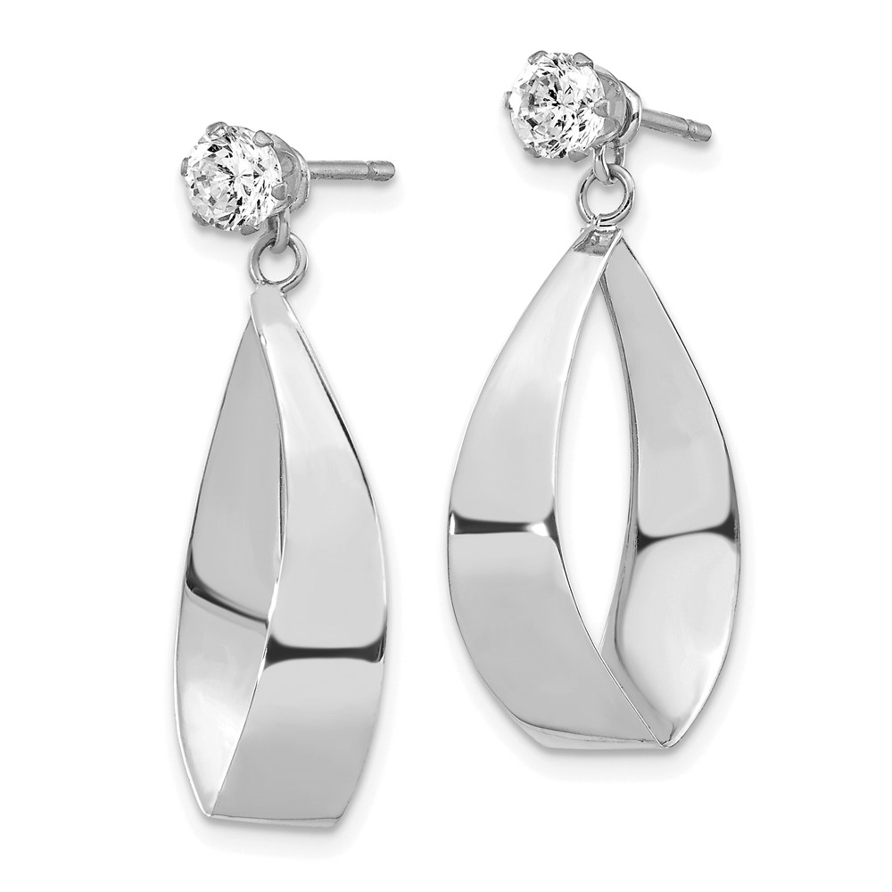 14k White Gold Polished Oval Dangle with CZ Stud Earring Jackets (YE1485)