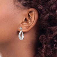 14K White Gold Polished Oval Dangle Jackets Earrings with 4mm CZ Stud view 3