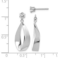 14K White Gold Polished Oval Dangle Jackets Earrings with 4mm CZ Stud view 4