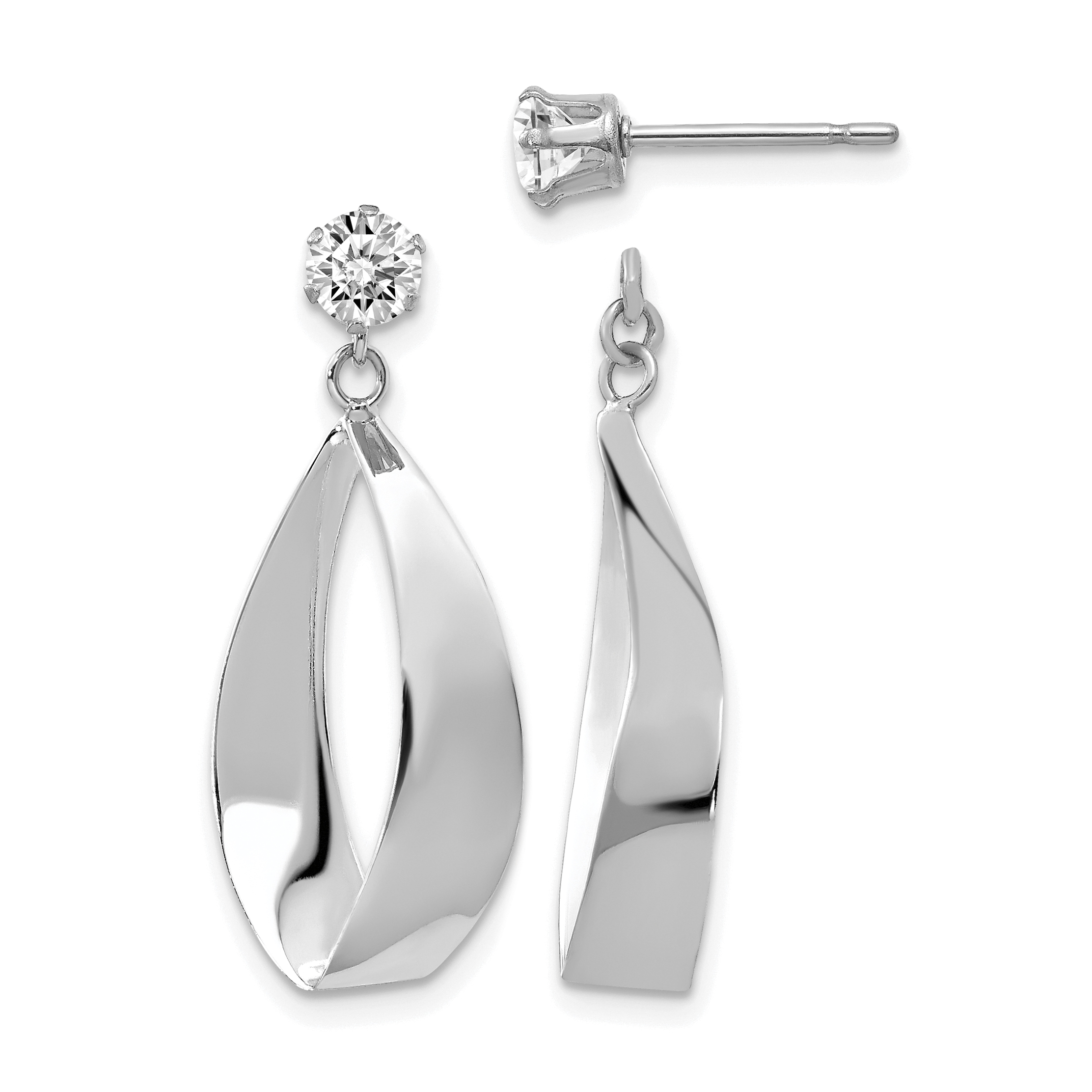 14k White Gold Polished Oval Dangle with CZ Stud Earring Jackets (YE1485)
