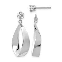 14K White Gold Polished Oval Dangle Jackets Earrings with 4mm CZ Stud view 1