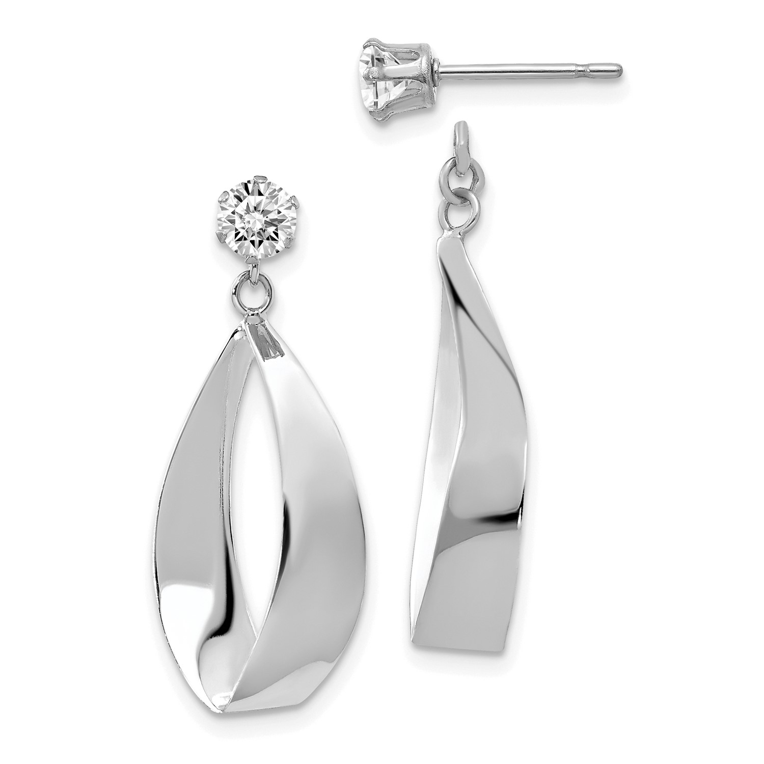 14k White Gold Polished Oval Dangle With Cz Stud Earring Jackets Image Is Loading 14k White Gold Polished Oval Dangle With Cz