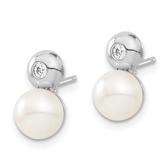 14k White Gold Freshwater Cultured Pearl & CZ Post Earrings