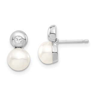 14k White Gold Freshwater Cultured Pearl & CZ Post Earrings