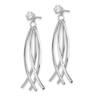 14K White Gold Curved Dangle Jackets with 4mm CZ Stud Earrings view 2