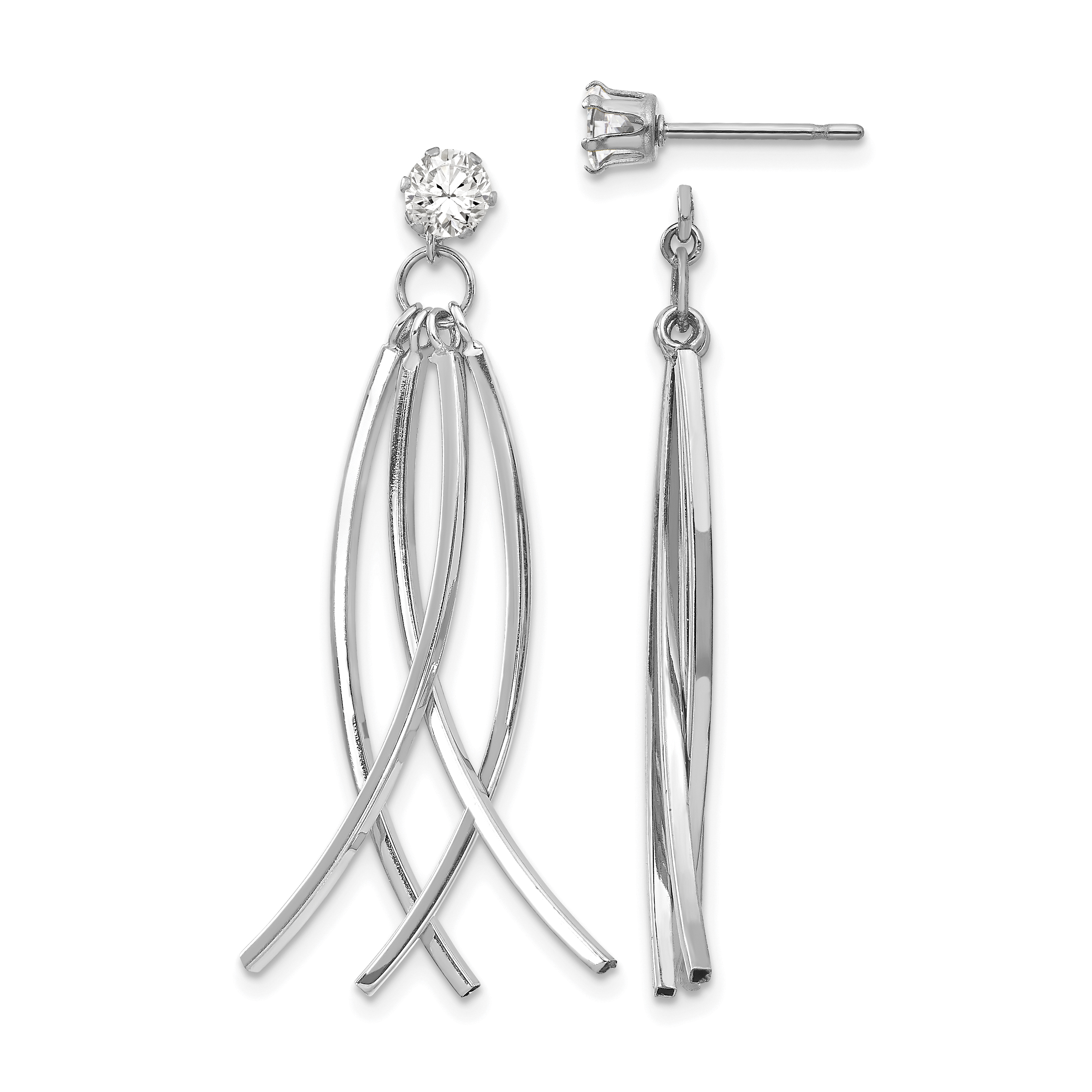 14k White Gold Curved Dangles with CZ Stud Earring Jackets (YE1492)