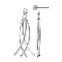 14K White Gold Curved Dangle Jackets with 4mm CZ Stud Earrings view 1