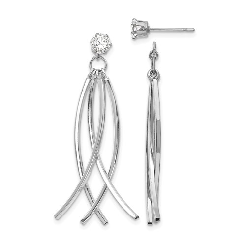 14K White Gold Curved Dangle Jackets Earrings with 4mm CZ Stud