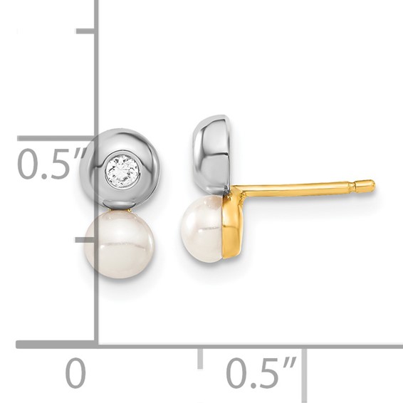 14ky & White Rhodium-plated Freshwater Cultured Pearl & CZ Earrings