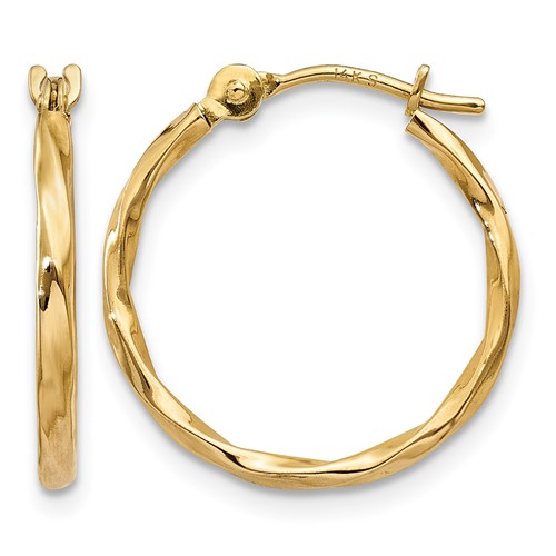 14K Yellow Gold Twist Hoop Earrings