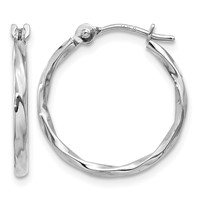 14K White Gold Twisted Hoop Earrings view 1