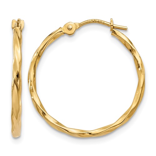 14K Yellow Gold Twist Hoop Earrings