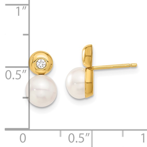 14k Freshwater Cultured Pearl & CZ Earrings