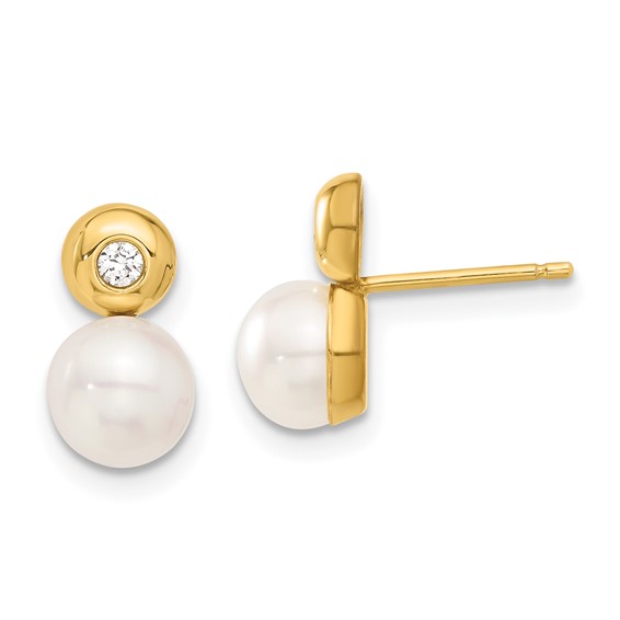 14k Freshwater Cultured Pearl & CZ Earrings