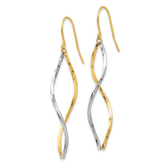 14k Two-tone Twist Dangle French Hook Earrings