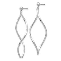 14K White Gold Twisted Oval Dangle Post Earrings view 2