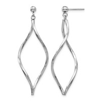 14K White Gold Twisted Oval Dangle Post Earrings view 1