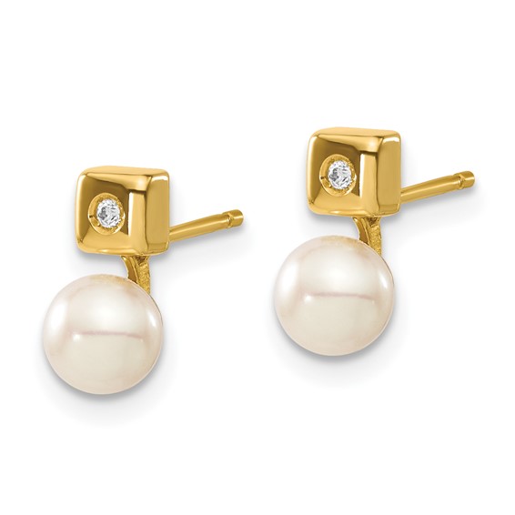 14k Yellow Gold Freshwater Cultured Pearl & CZ Earrings
