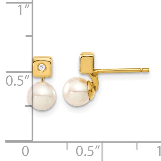 14k Yellow Gold Freshwater Cultured Pearl & CZ Earrings