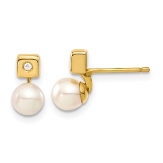 14k Yellow Gold Freshwater Cultured Pearl & CZ Earrings