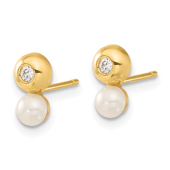 14k Yellow Gold Freshwater Cultured Pearl & CZ Earrings