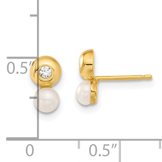 14k Yellow Gold Freshwater Cultured Pearl & CZ Earrings