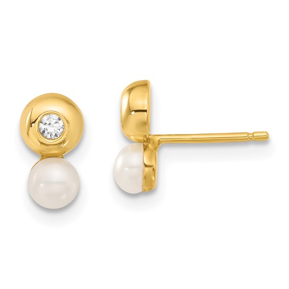 14k Yellow Gold Freshwater Cultured Pearl & CZ Earrings
