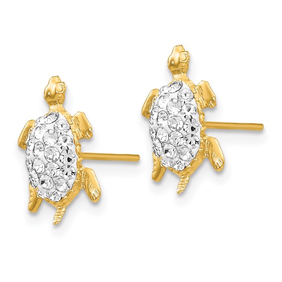 14k White Crystal Turtle Post Earrings