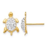 14K White Crystal Turtle Post Earrings view 1