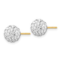 14K 8mm Yellow Gold Clear Crystal Round Ball Post Earrings view 2