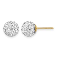 14K 8mm Yellow Gold Clear Crystal Round Ball Post Earrings view 1
