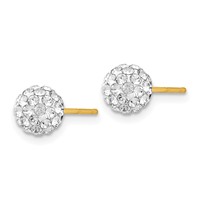 14K 6mm Yellow Gold Clear Crystal Round Ball Post Earrings view 2