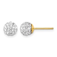 14K 6mm Yellow Gold Clear Crystal Round Ball Post Earrings view 1