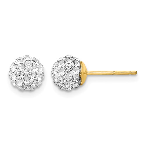 14K 6mm Yellow Gold Clear Crystal Round Ball Post Earrings