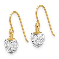 14K Yellow Gold Crystal Heart Dangle French Hook Earrings view 2