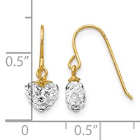 14K Yellow Gold Crystal Heart Dangle French Hook Earrings view 4
