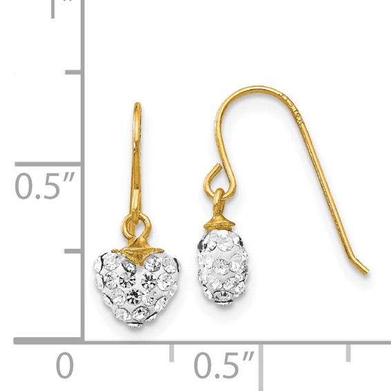 14k Crystal Heart Dangle French Hook Earrings