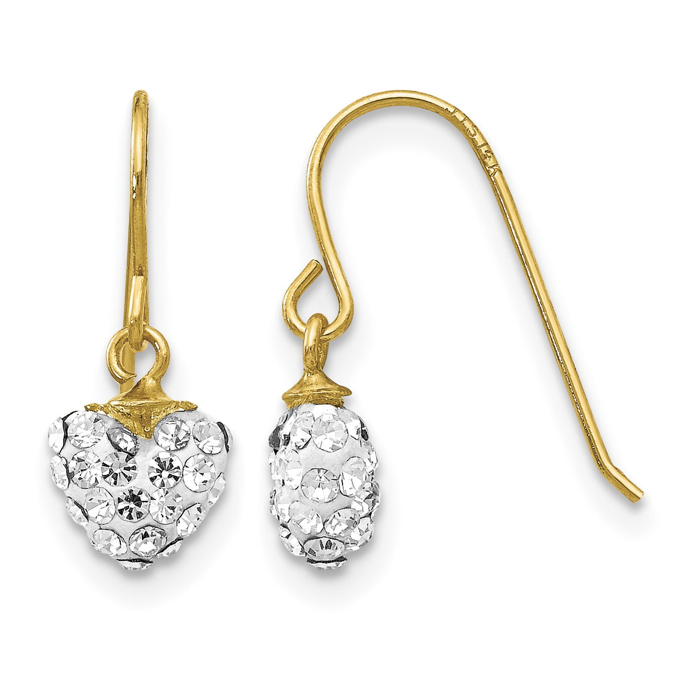 14k Crystal Heart Dangle Earrings (YE1555)