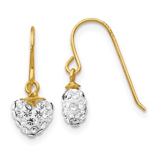 14k Crystal Heart Dangle French Hook Earrings
