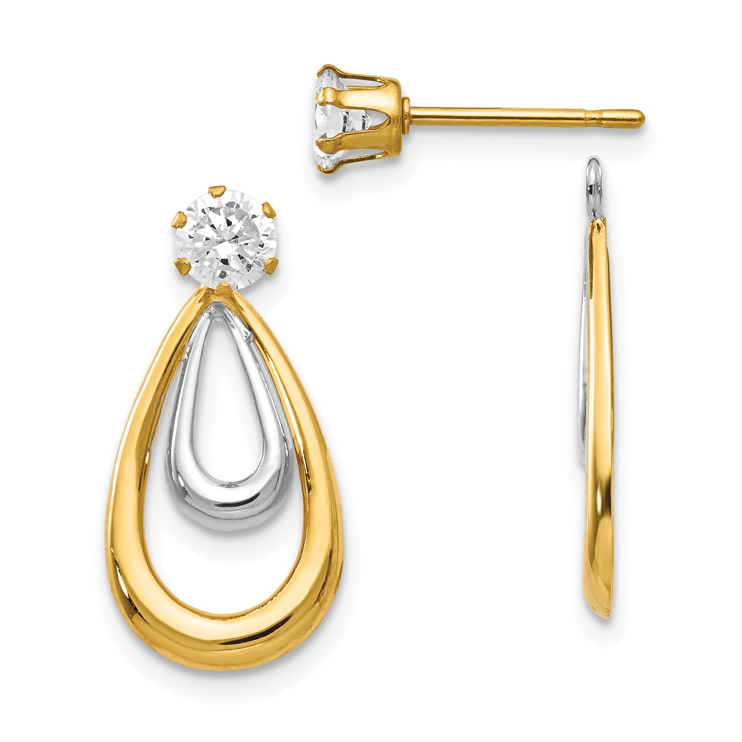 14k Two Tone Polished W Cz Stud Earring Jackets Ebay 14k Two Tone Gold Polished W Cz Stud Earring Jackets 0 9in X 3