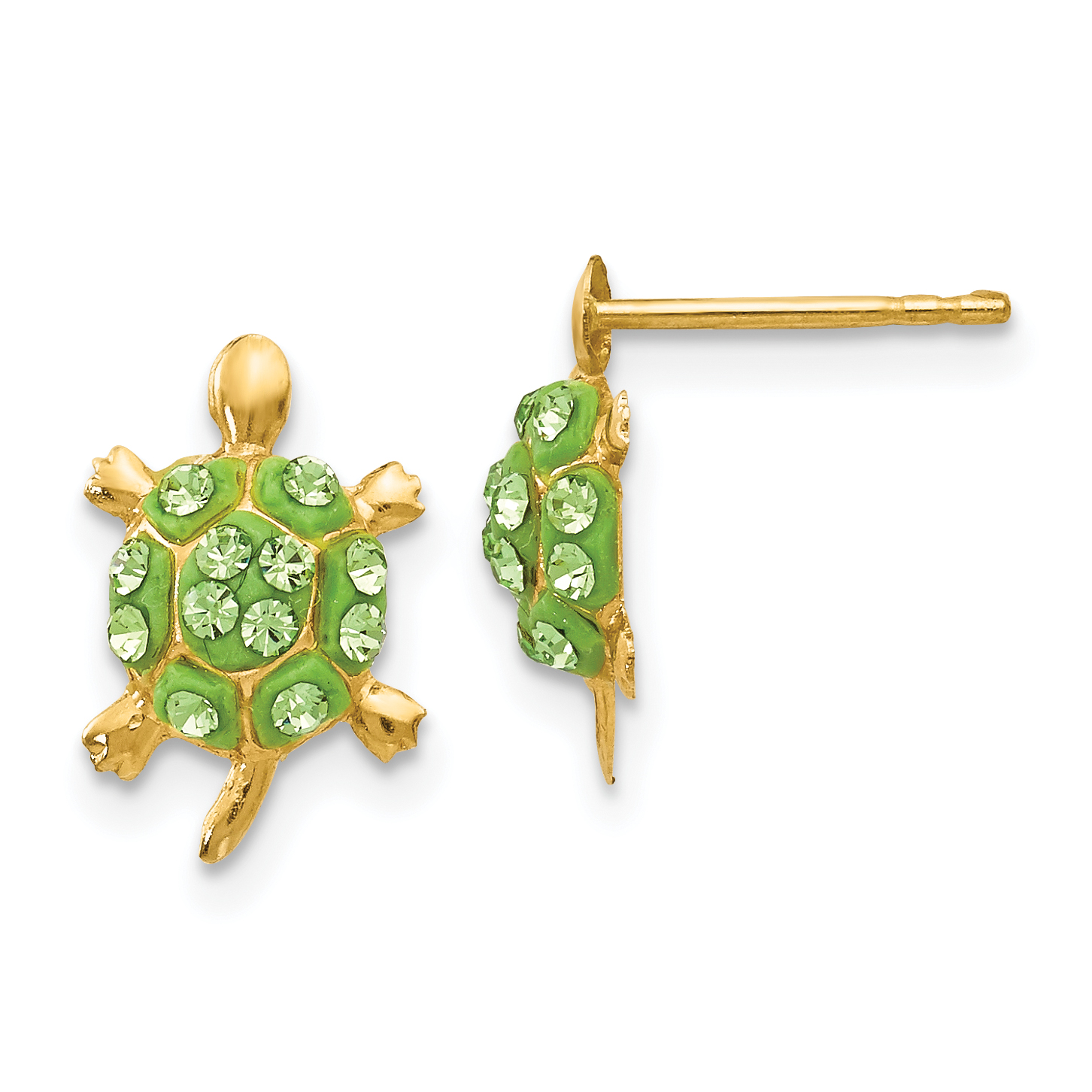 14k Light Green Crystal Turtle Post Earrings (YE1603)