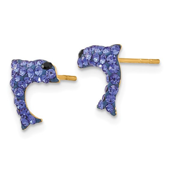 14k Blue Crystal Dolphin Post Earrings